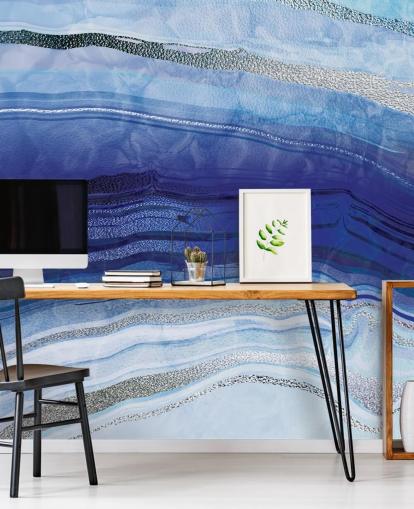 dark blue, light blue and silver geode wallpaper