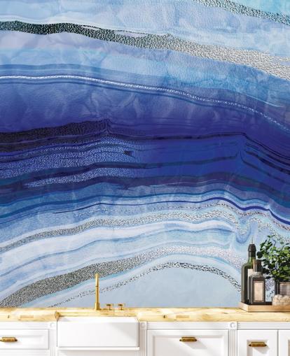 papel de parede geode azul escuro, azul claro e prata