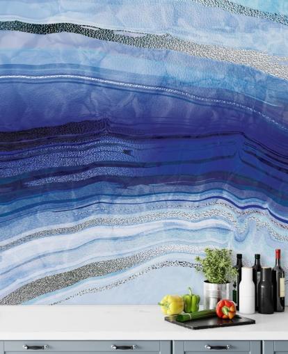 papel pintado geoda azul oscuro, azul claro y plateado papel pintado geoda azul oscuro, azul claro y plateado