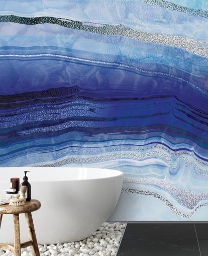 papel de parede geode azul escuro, azul claro e prata