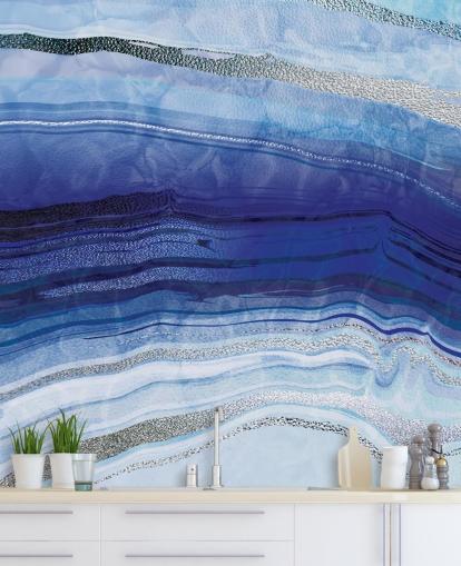 carta da parati geode blu scuro, azzurro e argento