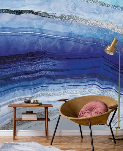 carta da parati geode blu scuro, azzurro e argento