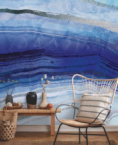 carta da parati geode blu scuro, azzurro e argento