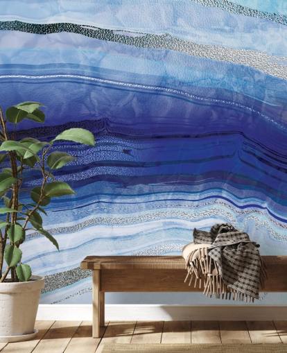 dark blue, light blue and silver geode wallpaper