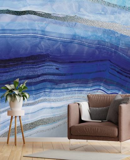 dark blue, light blue and silver geode wallpaper