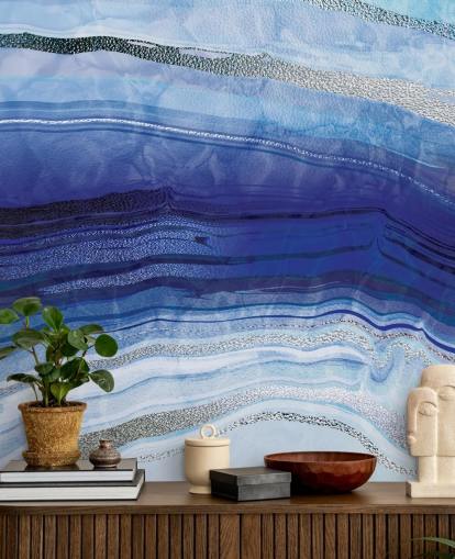 papier peint géode bleu foncé, bleu clair et argent