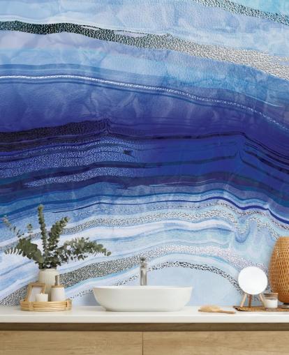 dark blue, light blue and silver geode wallpaper