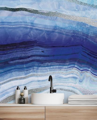 carta da parati geode blu scuro, azzurro e argento