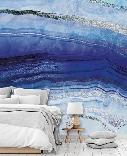 dark blue, light blue and silver geode wallpaper