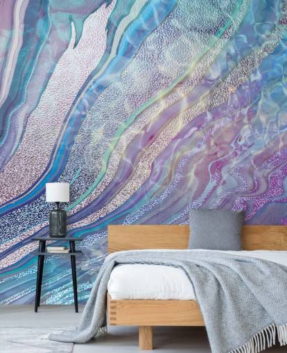 paars, blauw en zilver geode effect behang