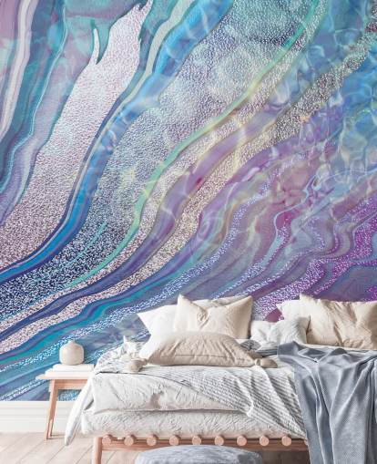 Tapete mit Geode-Effekt in Lila, Blau und Silber