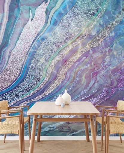 papel de parede de efeito geodo roxo, azul e prata