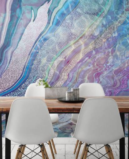 papel pintado efecto geoda púrpura, azul y plata