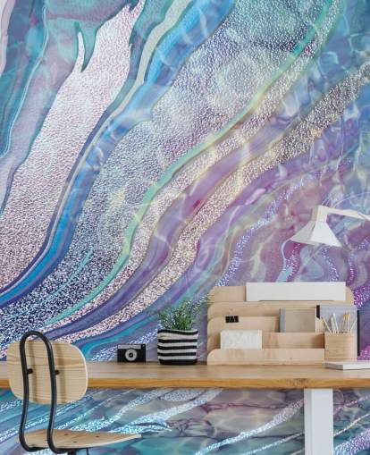 papel de parede de efeito geodo roxo, azul e prata