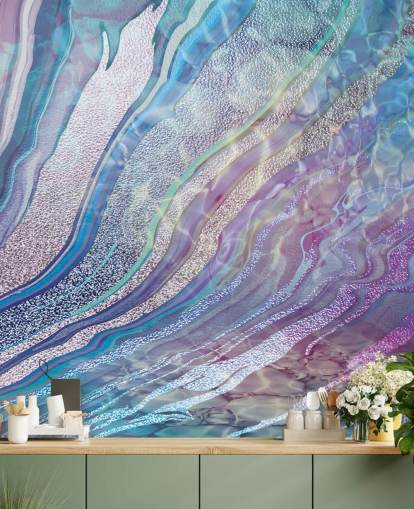 Tapete mit Geode-Effekt in Lila, Blau und Silber