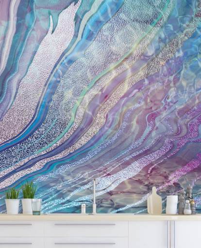 papel pintado efecto geoda púrpura, azul y plata papel pintado efecto geoda púrpura, azul y plata