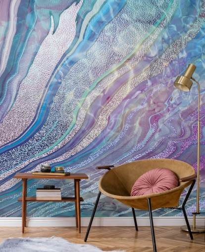 Tapete mit Geode-Effekt in Lila, Blau und Silber