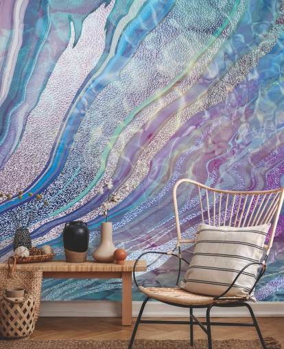 paars, blauw en zilver geode effect behang