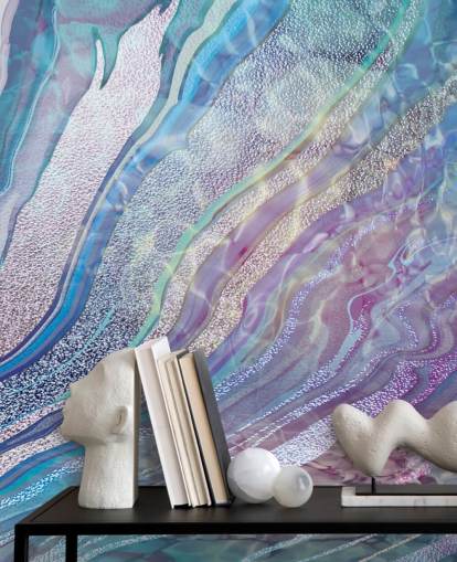 lila, blå och silver geode effekt tapet