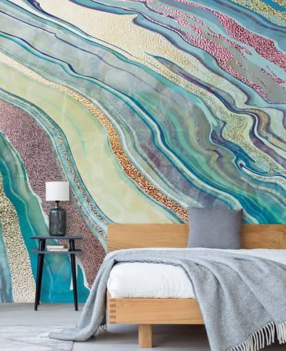 papel de parede de efeito de mármore azul e rosa