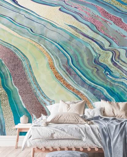 papel pintado efecto mármol azul y rosa