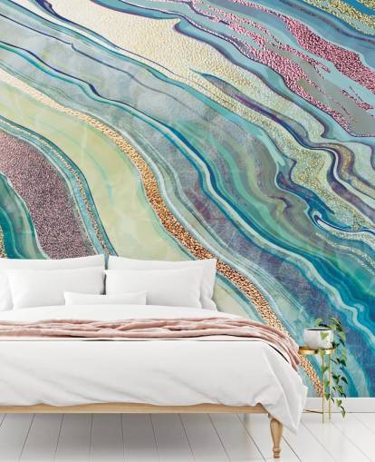 blauw en roze marmereffect behang blauw en roze marmereffect behang