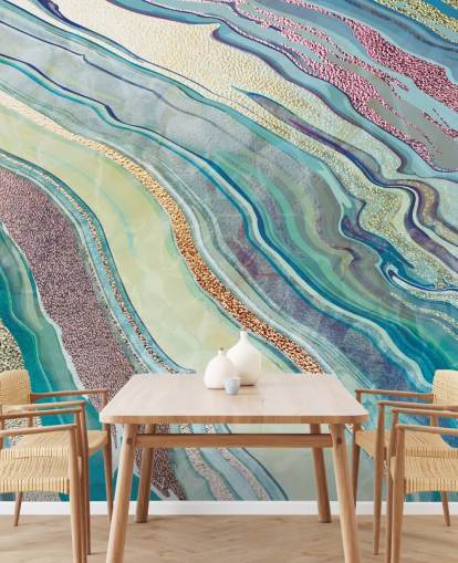 papel pintado efecto mármol azul y rosa