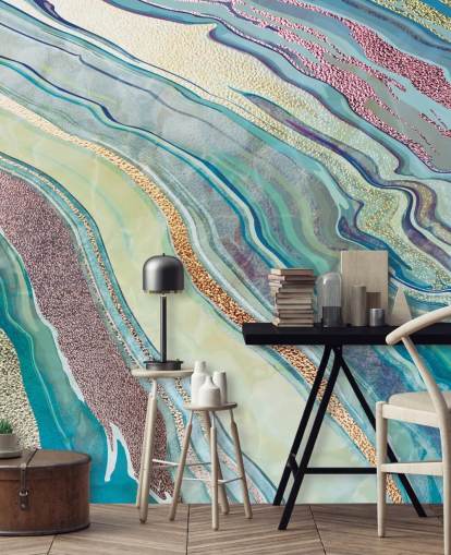 blauw en roze marmereffect behang blauw en roze marmereffect behang