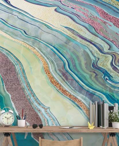 papel de parede de efeito de mármore azul e rosa