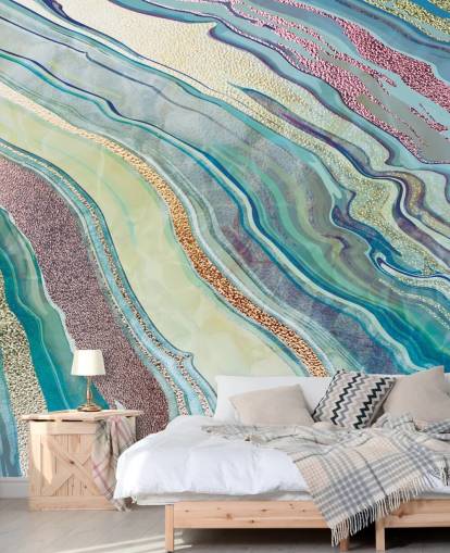 papel de parede de efeito de mármore azul e rosa