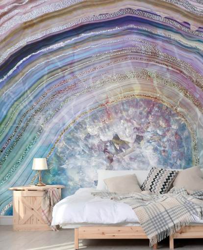 papel pintado geoda púrpura y azul