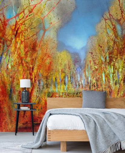 orange painted trees wallpaper