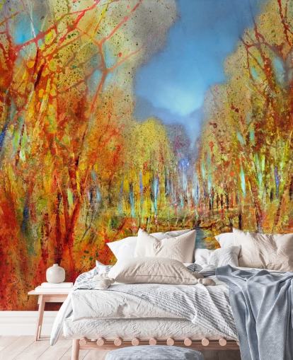 orange painted trees wallpaper