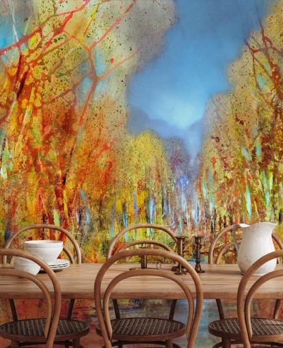 orange painted trees wallpaper