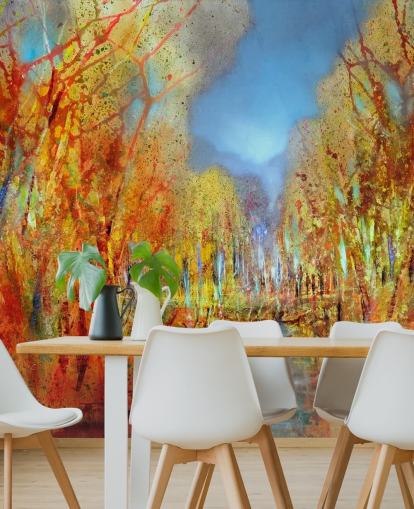 oranje geschilderde bomen behang