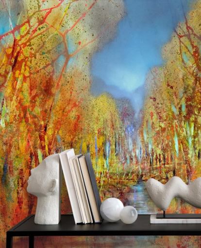 papier peint arbres peints orange papier peint arbres peints orange