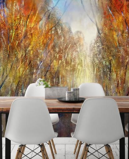 geel en oranje herfstbomen behang