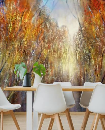 geel en oranje herfstbomen behang