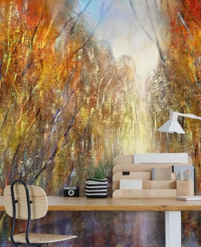 papier peint arbres d'automne jaune et orange