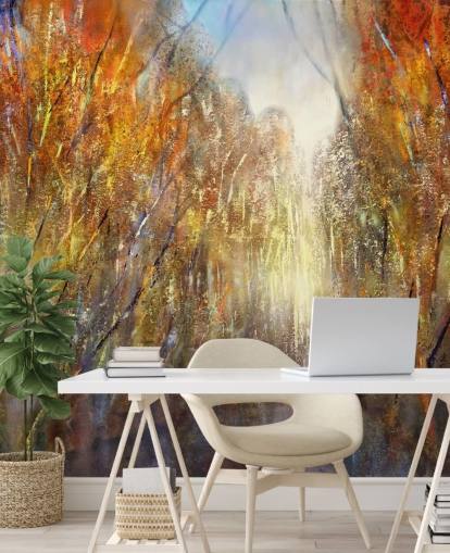 papel pintado de árboles de otoño amarillo y naranja