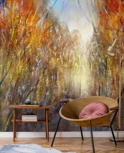 papier peint arbres d'automne jaune et orange