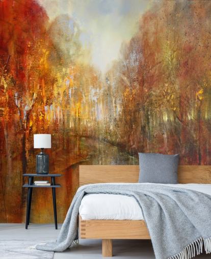 papel de parede florestal pintado de laranja e amarelo papel de parede florestal pintado de laranja e amarelo