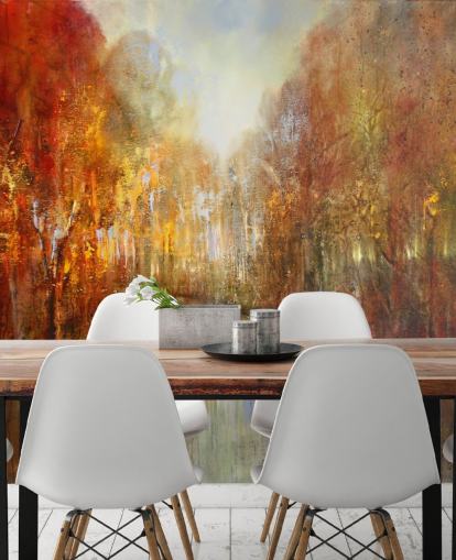 papel pintado bosque naranja y amarillo