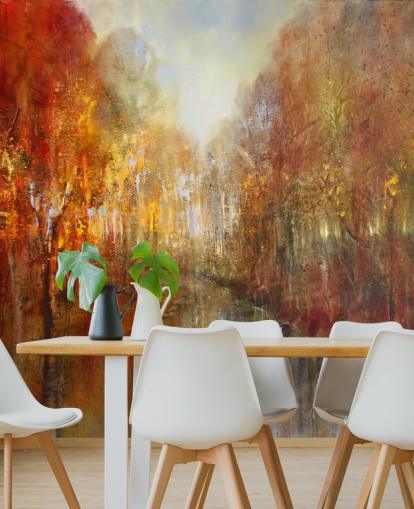 papel pintado bosque naranja y amarillo papel pintado bosque naranja y amarillo