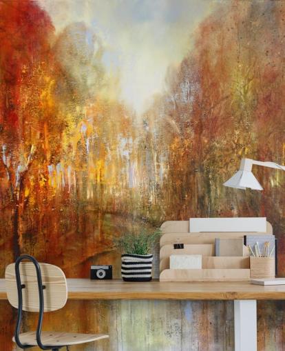 orange and yellow painted forest wallpaper orange and yellow painted forest wallpaper