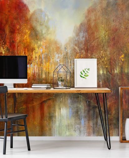 orange and yellow painted forest wallpaper