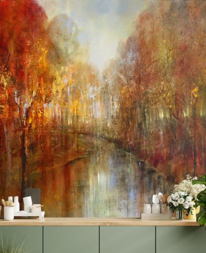 orange and yellow painted forest wallpaper