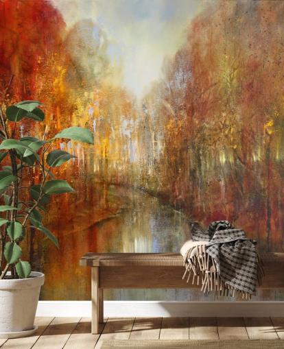 papel pintado bosque naranja y amarillo papel pintado bosque naranja y amarillo