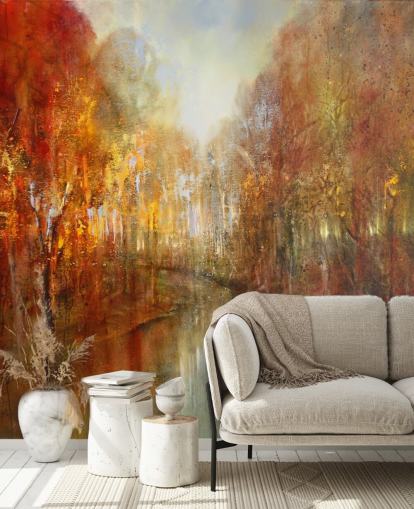 orange and yellow painted forest wallpaper orange and yellow painted forest wallpaper