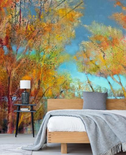 papier peint arbre peint orange et jaune